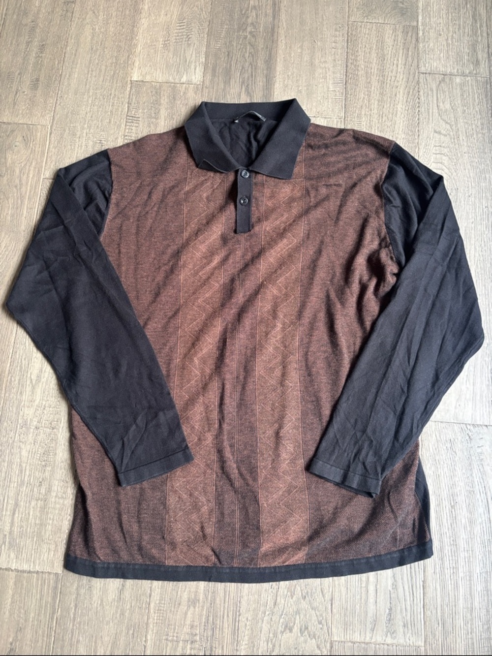 Ted Lapidus Paris | Cotton Blend Long Sleeve Polo Shirt - Brown/Black Size XL